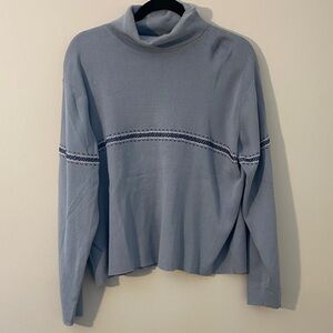 Vintage Eddie Bauer Pale Blue Turtleneck Sweater with Navy Embroidery